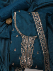 Zari Embroidered Chanderi Unstitched Suit Piece With Dupatta