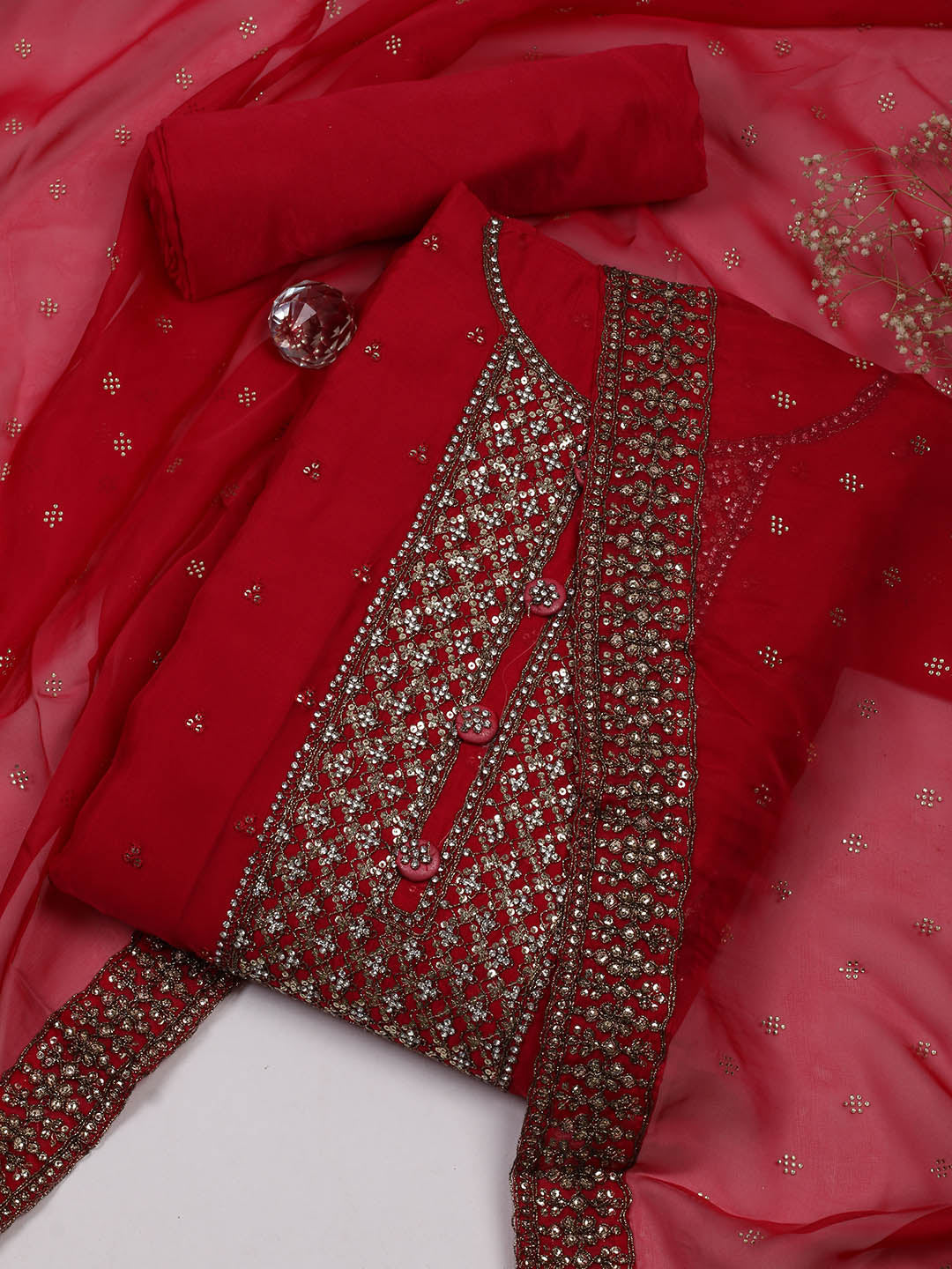 Embroidered Organza Unstitched Suit Piece With Dupatta