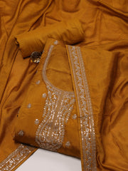 Zari Embroidered Chanderi Unstitched Suit Piece With Dupatta