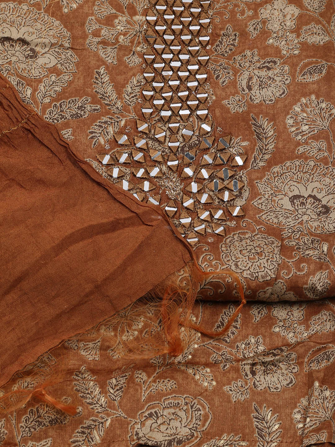 Printed Cotton Unstitched Suit Piece With Chanderi Dupatta