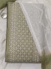 Panel Embroidery Chanderi Unstitched Suit Piece With Dupatta