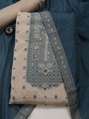 Embroidered Chanderi Unstitched Suit Piece With Dupatta