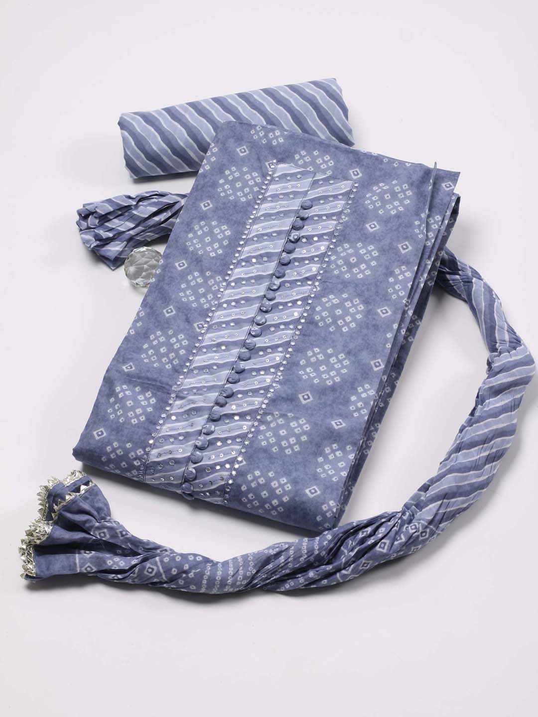 Neck Patti Printed Muslin Unstitched Suit Piece With Dupatta
