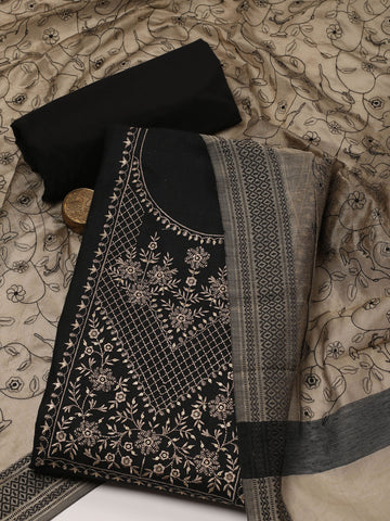 Neck Embroidery Linen Unstitched Suit Piece With Dupatta