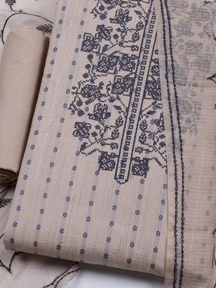 Neck Embroidered Cotton Blend Unstitched Suit With Dupatta
