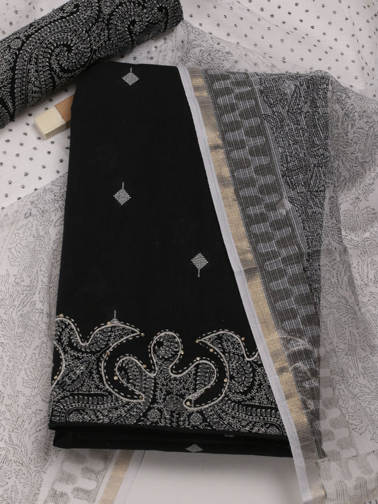 Embroidery Cotton Unstitched Suit Piece With Dupatta