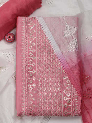 Panel Embroidery Chanderi Unstitched Suit Piece With Dupatta