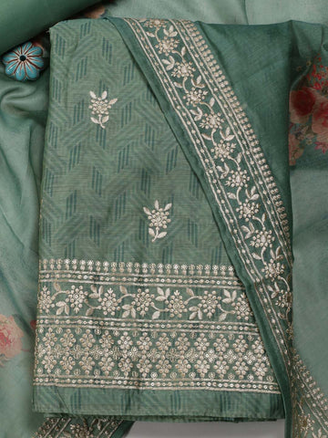 Printed Chanderi Unstitched Suit Piece With Dupatta