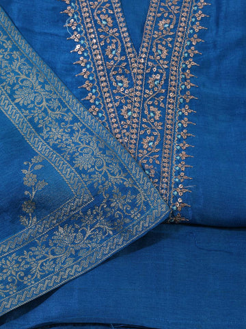 Neck Embroidered Chanderi Unstitched Suit Piece With Banarsi Dupatta