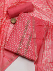 Neck Patti Printed Chanderi Unstitched Suit Piece With Dupatta