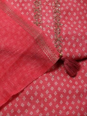 Neck Patti Printed Chanderi Unstitched Suit Piece With Dupatta