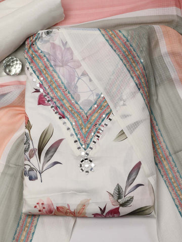 V-Neck Embroidery Cotton Unstitched Suit Piece With Dupatta