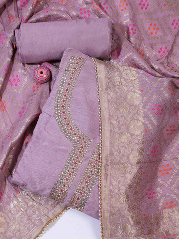Neck Embroidered Chanderi Unstitched Suit Piece With Dupatta