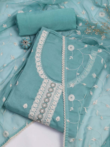 Pakistani Print Organza Unstitched Suit Piece With Dupatta