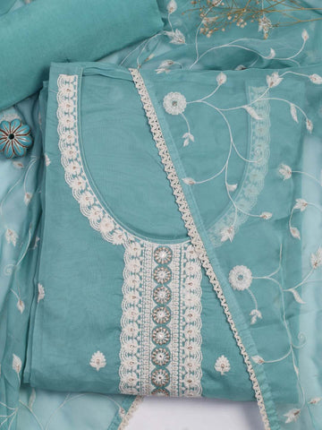 Pakistani Print Organza Unstitched Suit Piece With Dupatta