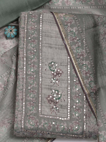 Neck Mirror Embroidery Chanderi Unstitched Suit Piece With Dupatta