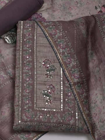 Neck Mirror Embroidery Chanderi Unstitched Suit Piece With Dupatta