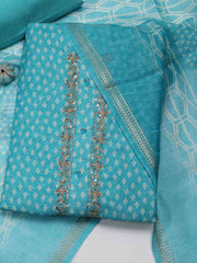 Neck Patti Printed Chanderi Unstitched Suit Piece With Dupatta
