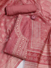 Neck Embroidered Chanderi Unstitched Suit Piece With Dupatta