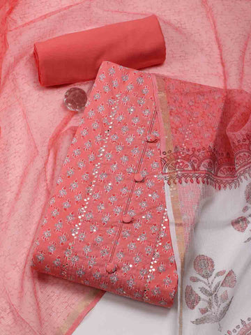 Neck Patti Printed Cotton Unstitched Suit Piece With Dupatta