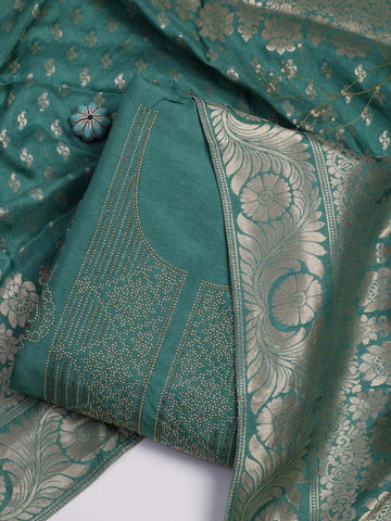 Stone Work Chanderi Unstitched Suit Piece With Dupatta