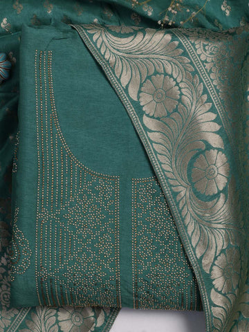 Stone Work Chanderi Unstitched Suit Piece With Dupatta