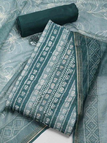 Printed Chanderi Unstitched Suit Piece With Dupatta