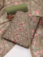 Printed Chanderi Unstitched Suit Piece With Dupatta