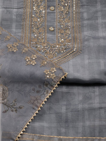 Neck Embroidered Chanderi Unstitched Suit Piece With Dupatta