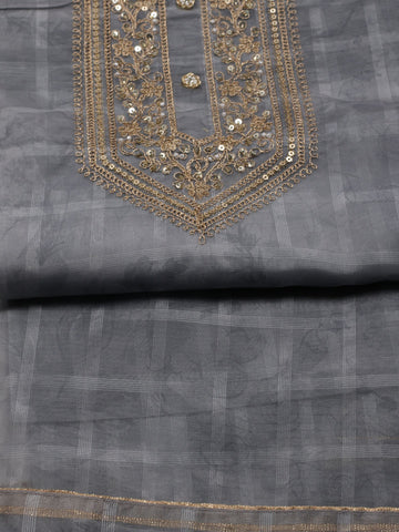 Neck Embroidered Chanderi Unstitched Suit Piece With Dupatta