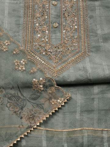 Neck Embroidered Chanderi Unstitched Suit Piece With Dupatta