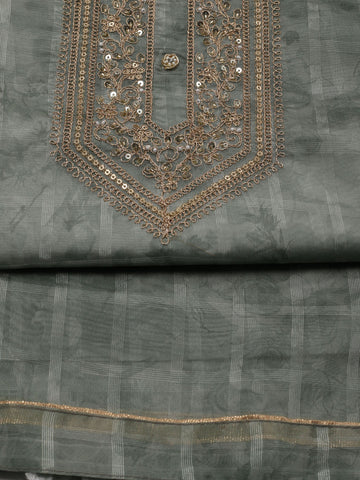 Neck Embroidered Chanderi Unstitched Suit Piece With Dupatta