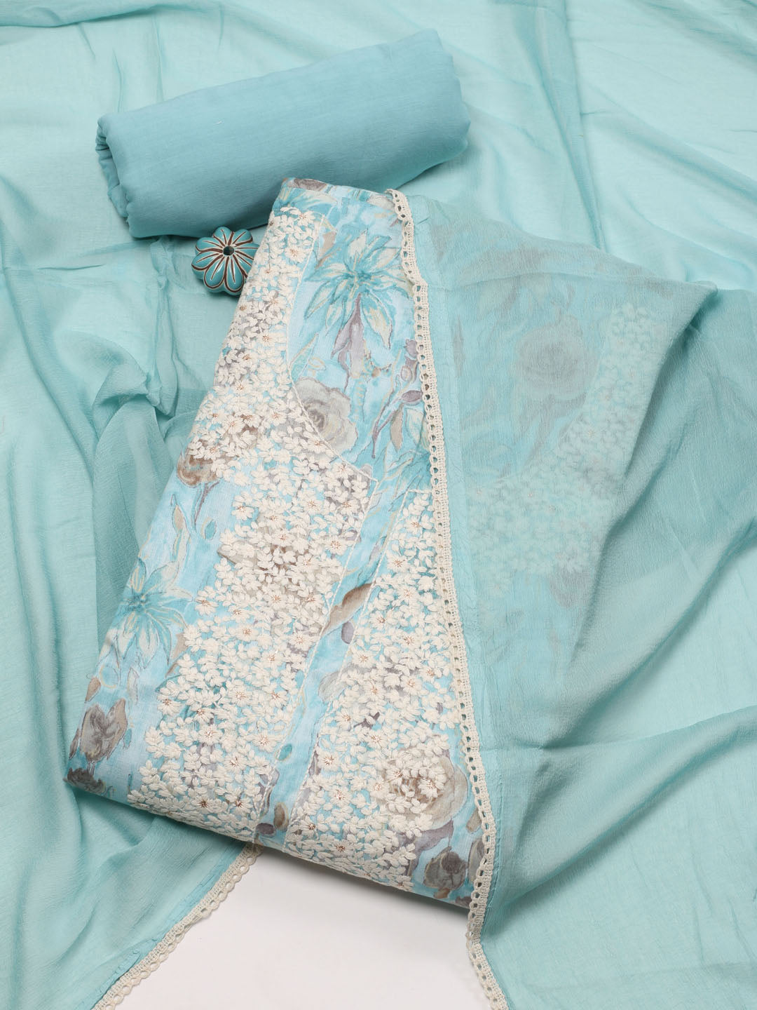 Neck Embroidered Cotton Unstitched Suit Piece With Dupatta