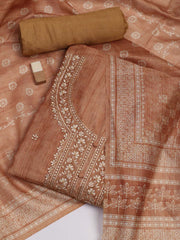 Neck Embroidered Chanderi Unstitched Suit Piece With Dupatta