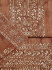 Neck Embroidered Chanderi Unstitched Suit Piece With Dupatta