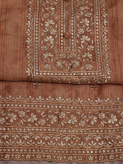 Neck Embroidered Chanderi Unstitched Suit Piece With Dupatta