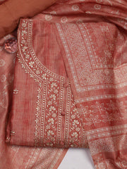 Neck Embroidered Chanderi Unstitched Suit Piece With Dupatta