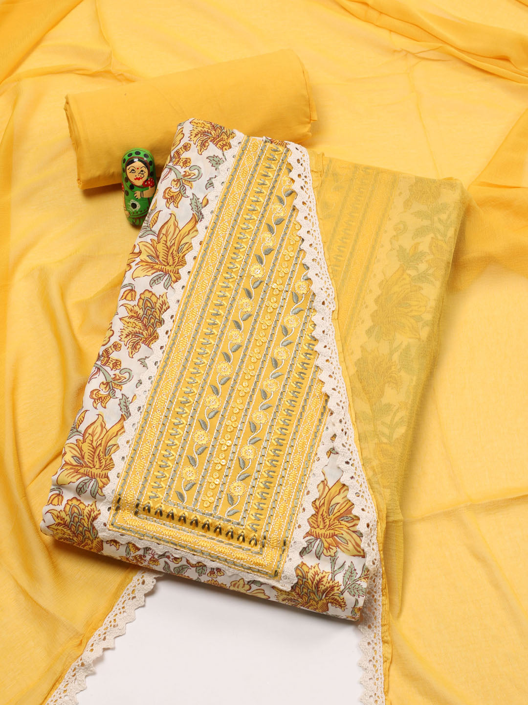 Neck Embroidered Cotton Unstitched Suit Piece With Dupatta