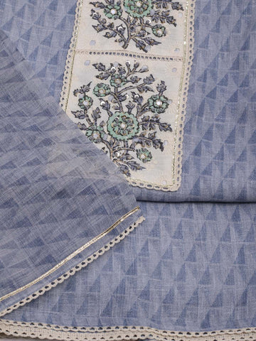 Printed Chanderi Unstitched Suit Piece With Dupatta