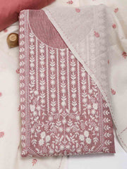 Neck Embroidered Cotton Unstitched Suit Piece With Dupatta