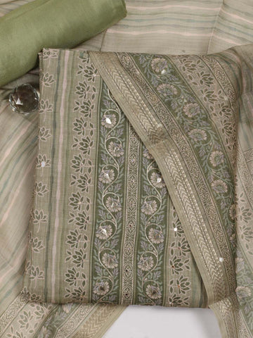 Floral Printed Chanderi Unstitched Suit Piece With Dupatta