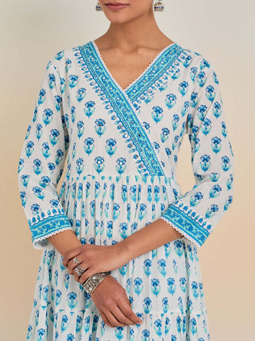 Floral Block Printed Cotton Kurta With Pants & Dupatta