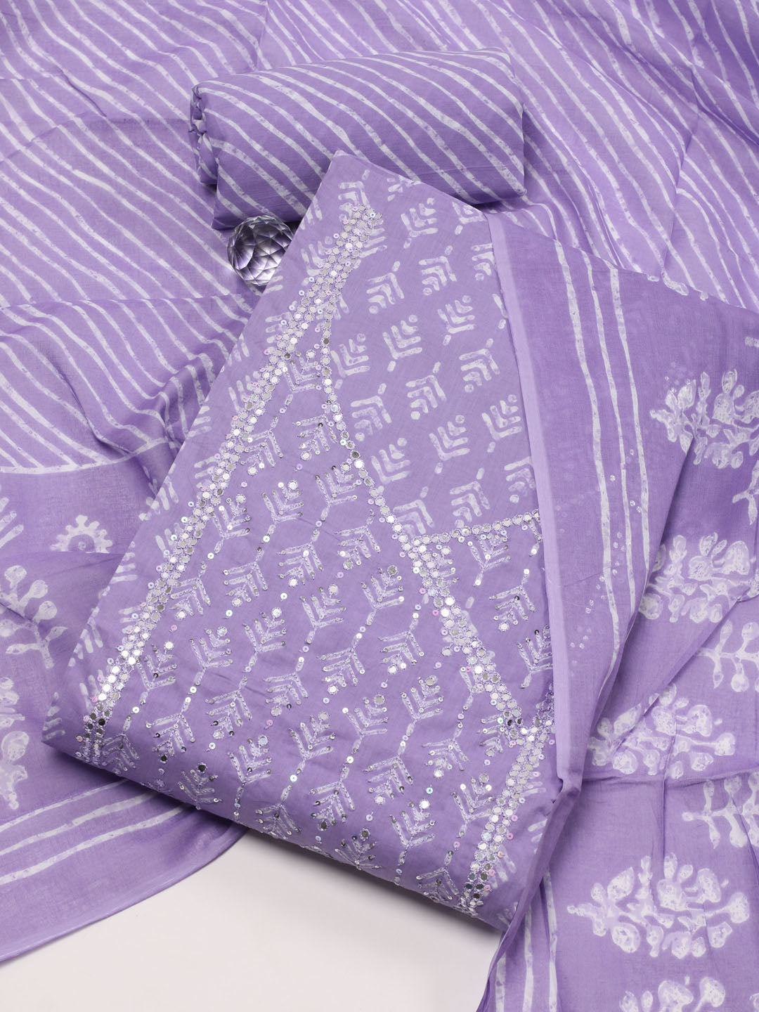 Floral Printed Cotton Unstitched Suit Piece With Dupatta
