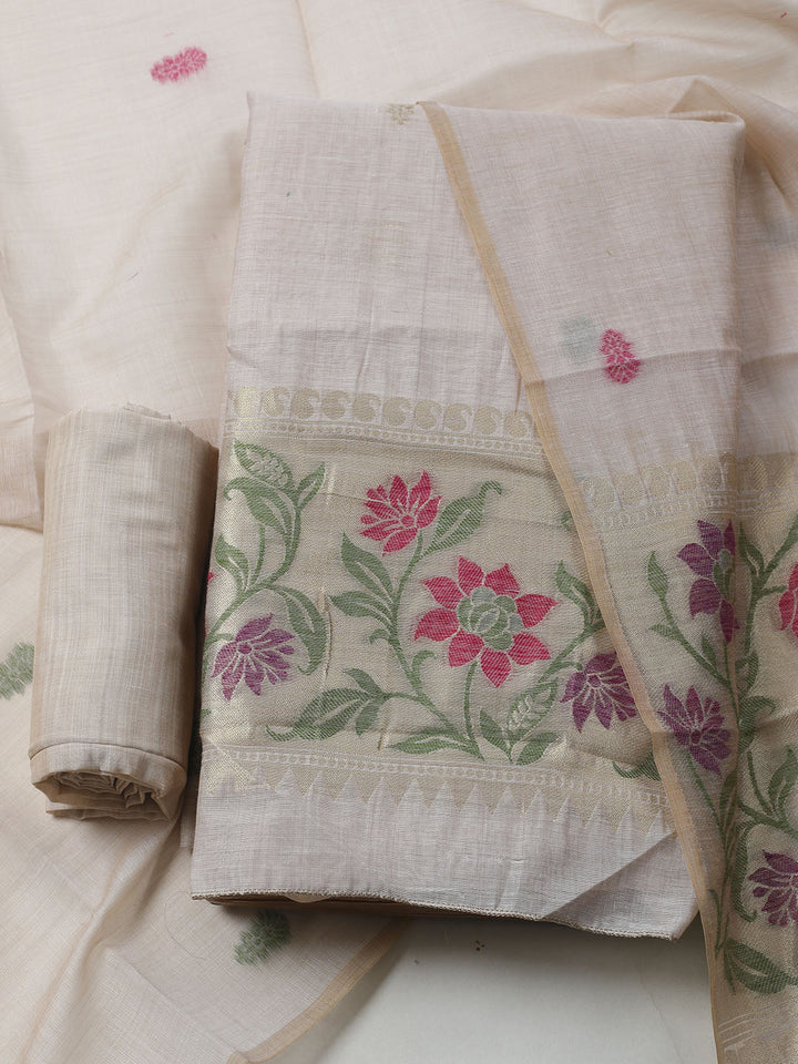 Woven Design Chanderi Unstitched Kurta With Pant &amp; Dupatta