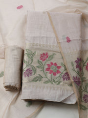 Woven Design Chanderi Unstitched Kurta With Pant & Dupatta