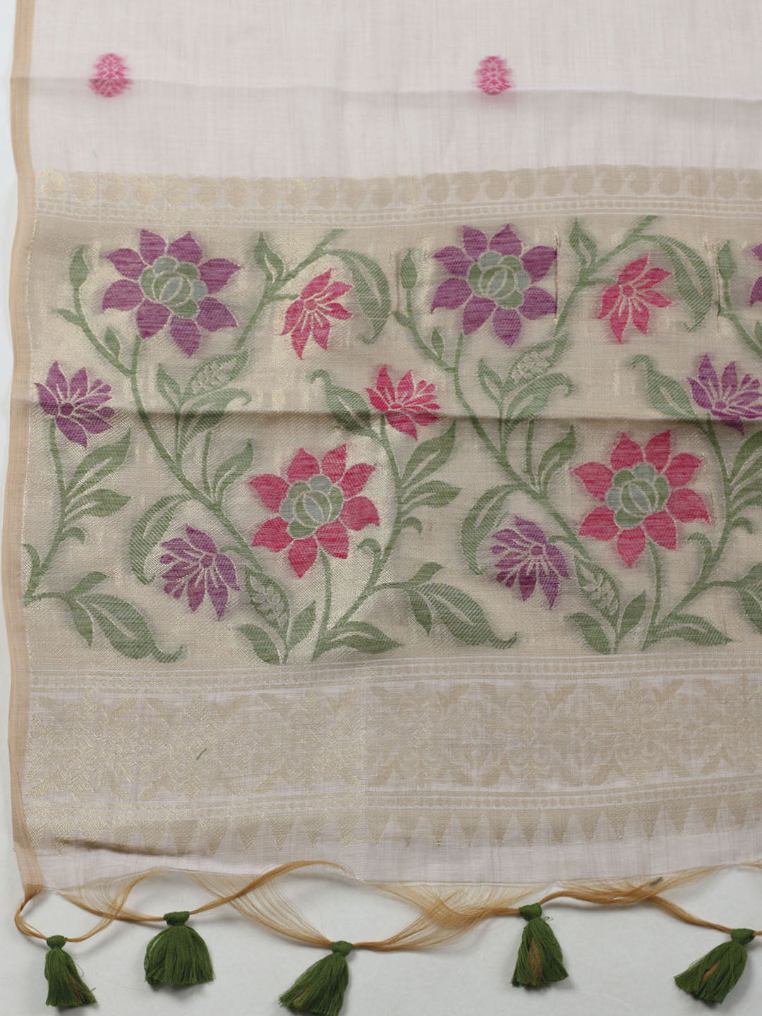 Woven Design Chanderi Unstitched Kurta With Pant &amp; Dupatta