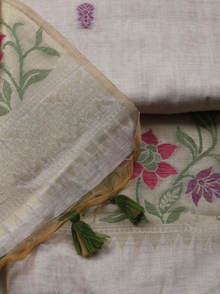 Woven Design Chanderi Unstitched Kurta With Pant &amp; Dupatta
