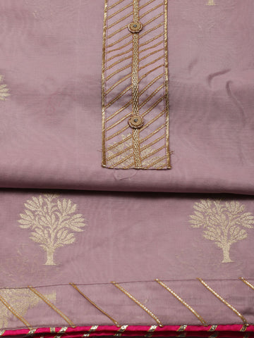 Neck Patti Chanderi Unstitched Suit With Dupatta