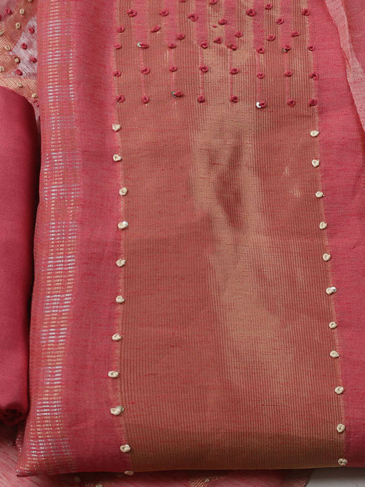 Woven Design Chanderi Unstitched Kurta With Pant &amp; Dupatta