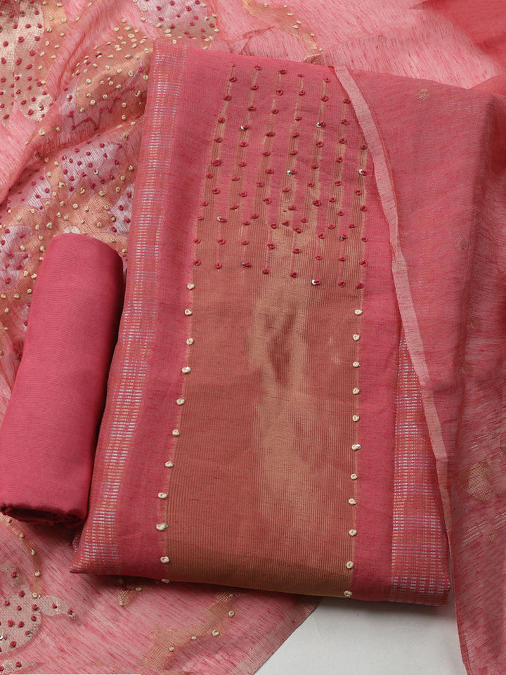 Woven Design Chanderi Unstitched Kurta With Pant &amp; Dupatta